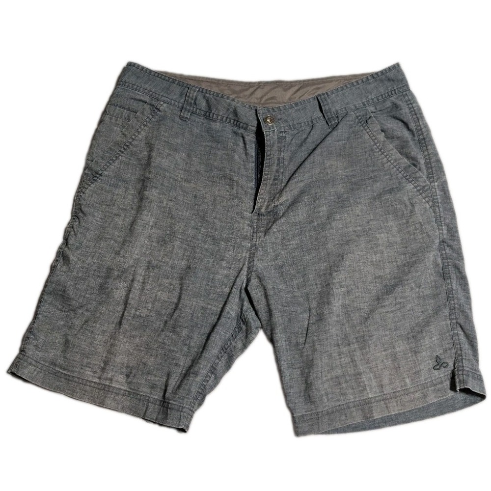 prAna Furow Shorts Mens 34 Gray Hemp Blend Stretch 8" Inseam Casual Chino